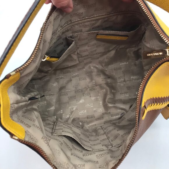 Michael Kors Women's Karson Luggage/Citrus Pebbled Leather Large Hobo Bag - Picture 12 of 12